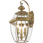 12.5 inch 3 Light Antique Brass Outdoor Wall Lantern Pendant Lighting Fixture with Clear Beveled Glass Shade-Lighting LumensLantern