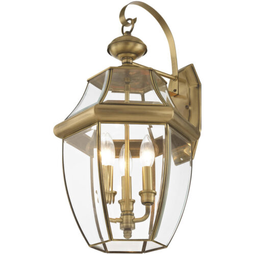 12.5 inch 3 Light Antique Brass Outdoor Wall Lantern Pendant Lighting Fixture with Clear Beveled Glass Shade-Lighting LumensLantern