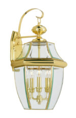 12.5 inch 3 Light Polished Brass Outdoor Wall Lantern Pendant Lighting Fixture with Clear Beveled Glass Shade-Lighting LumensLantern