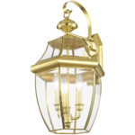 12.5 inch 3 Light Polished Brass Outdoor Wall Lantern Pendant Lighting Fixture with Clear Beveled Glass Shade-Lighting LumensLantern