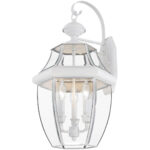 12.5 inch 3 Light White Outdoor Wall Lantern Pendant Lighting Fixture with Clear Beveled Glass Shade-Lighting LumensLantern