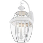 12.5 inch 3 Light White Outdoor Wall Lantern Pendant Lighting Fixture with Clear Beveled Glass Shade-Lighting LumensLantern