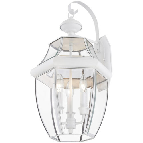 12.5 inch 3 Light White Outdoor Wall Lantern Pendant Lighting Fixture with Clear Beveled Glass Shade-Lighting LumensLantern