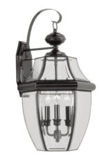 12.5 inch 3 Light Black Outdoor Wall Lantern Pendant Lighting Fixture with Clear Beveled Glass Shade-Lighting LumensLantern