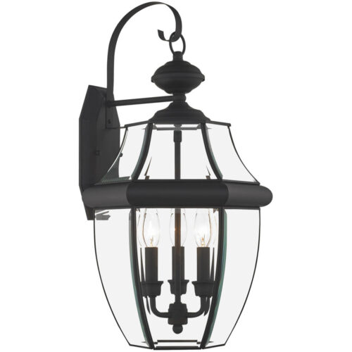 12.5 inch 3 Light Black Outdoor Wall Lantern Pendant Lighting Fixture with Clear Beveled Glass Shade-Lighting LumensLantern