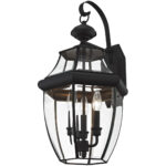 12.5 inch 3 Light Black Outdoor Wall Lantern Pendant Lighting Fixture with Clear Beveled Glass Shade-Lighting LumensLantern