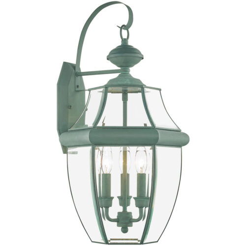 12.5 inch 3 Light Verdigris Outdoor Wall Lantern Pendant Lighting Fixture with Clear Beveled Glass Shade-Lighting LumensLantern