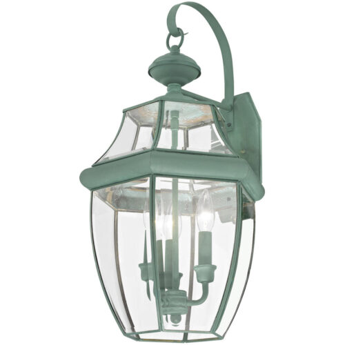 12.5 inch 3 Light Verdigris Outdoor Wall Lantern Pendant Lighting Fixture with Clear Beveled Glass Shade-Lighting LumensLantern