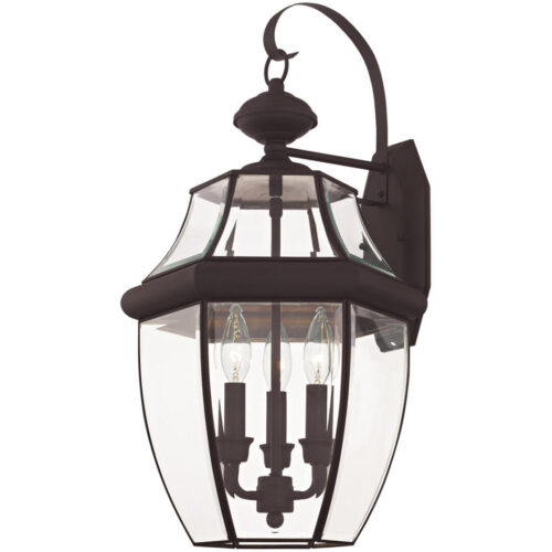 12.5 inch 3 Light Bronze Outdoor Wall Lantern Pendant Lighting Fixture with Clear Beveled Glass Shade-Lighting LumensLantern