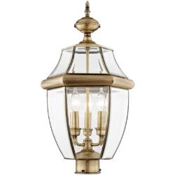 3 Light Antique Brass Outdoor Post Lantern Pendant Lighting Fixture with Clear Beveled Glass Shade-Lighting LumensLantern