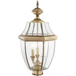 3 Light Antique Brass Outdoor Post Lantern Pendant Lighting Fixture with Clear Beveled Glass Shade-Lighting LumensLantern