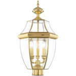 3 Light Polished Brass Outdoor Post Lantern Pendant Lighting Fixture with Clear Beveled Glass Shade-Lighting LumensLantern