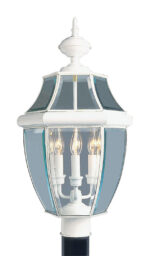 3 Light White Outdoor Post Lantern Pendant Lighting Fixture with Clear Beveled Glass Shade-Lighting LumensLantern