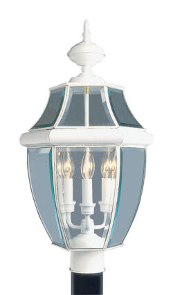 3 Light White Outdoor Post Lantern Pendant Lighting Fixture with Clear Beveled Glass Shade-Lighting LumensLantern