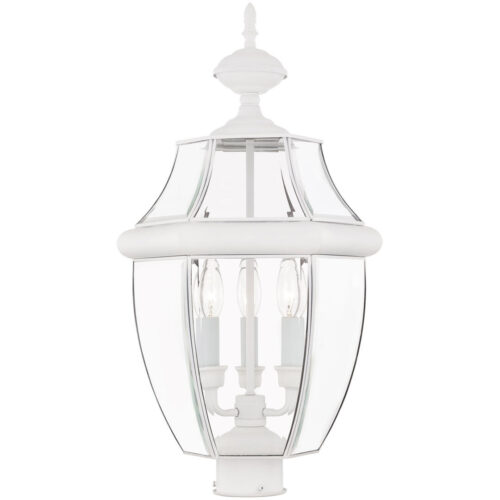 3 Light White Outdoor Post Lantern Pendant Lighting Fixture with Clear Beveled Glass Shade-Lighting LumensLantern