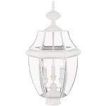 3 Light White Outdoor Post Lantern Pendant Lighting Fixture with Clear Beveled Glass Shade-Lighting LumensLantern