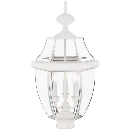 3 Light White Outdoor Post Lantern Pendant Lighting Fixture with Clear Beveled Glass Shade-Lighting LumensLantern