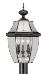 3 Light Black Outdoor Post Lantern Pendant Lighting Fixture with Clear Beveled Glass Shade-Lighting LumensLantern