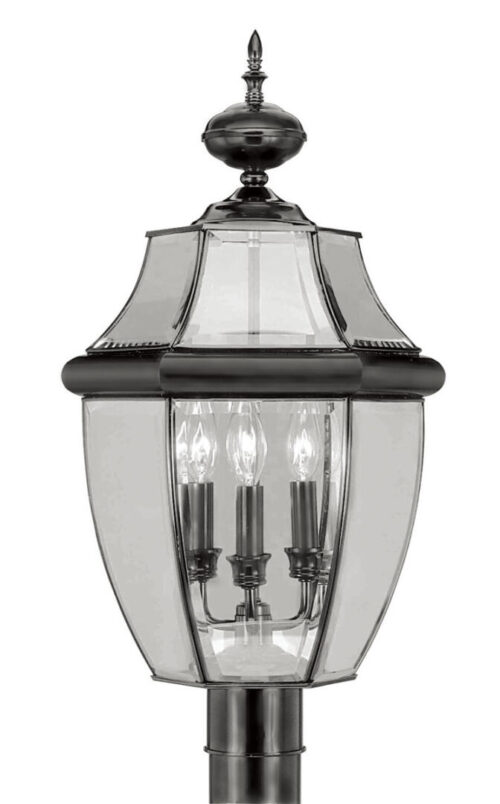 3 Light Black Outdoor Post Lantern Pendant Lighting Fixture with Clear Beveled Glass Shade-Lighting LumensLantern