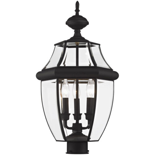 3 Light Black Outdoor Post Lantern Pendant Lighting Fixture with Clear Beveled Glass Shade-Lighting LumensLantern