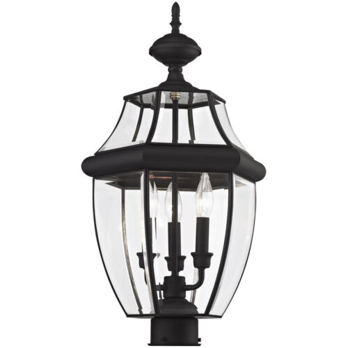 3 Light Black Outdoor Post Lantern Pendant Lighting Fixture with Clear Beveled Glass Shade-Lighting LumensLantern