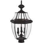 3 Light Black Outdoor Post Lantern Pendant Lighting Fixture with Clear Beveled Glass Shade-Lighting LumensLantern