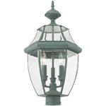 3 Light Verdigris Outdoor Post Lantern Pendant Lighting Fixture with Clear Beveled Glass Shade-Lighting LumensLantern