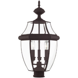 3 Light Bronze Outdoor Post Lantern Pendant Lighting Fixture with Clear Beveled Glass Shade-Lighting LumensLantern