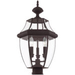 3 Light Bronze Outdoor Post Lantern Pendant Lighting Fixture with Clear Beveled Glass Shade-Lighting LumensLantern