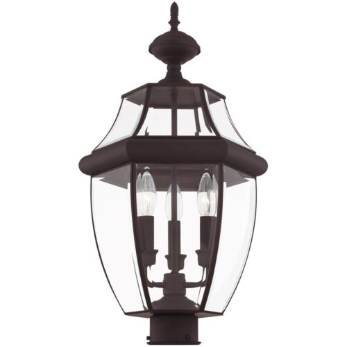 3 Light Bronze Outdoor Post Lantern Pendant Lighting Fixture with Clear Beveled Glass Shade-Lighting LumensLantern