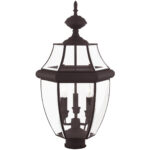 3 Light Bronze Outdoor Post Lantern Pendant Lighting Fixture with Clear Beveled Glass Shade-Lighting LumensLantern