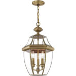 3 Light Antique Brass Outdoor Chain Lantern Pendant Lighting Fixture with Clear Beveled Glass Shade-Lighting LumensLantern