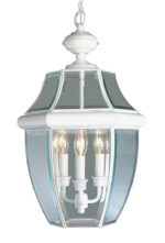 3 Light White Outdoor Chain Lantern Pendant Lighting Fixture with Clear Beveled Glass Shade-Lighting LumensLantern