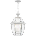 3 Light White Outdoor Chain Lantern Pendant Lighting Fixture with Clear Beveled Glass Shade-Lighting LumensLantern