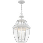 3 Light White Outdoor Chain Lantern Pendant Lighting Fixture with Clear Beveled Glass Shade-Lighting LumensLantern