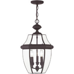 3 Light Bronze Outdoor Chain Lantern Pendant Lighting Fixture with Clear Beveled Glass Shade-Lighting LumensLantern