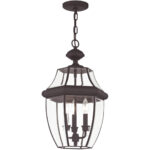 3 Light Bronze Outdoor Chain Lantern Pendant Lighting Fixture with Clear Beveled Glass Shade-Lighting LumensLantern