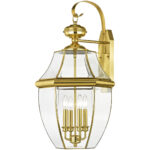 16 inch 4 Light Polished Brass Outdoor Wall Lantern Pendant Lighting Fixture with Clear Beveled Glass Shade-Lighting LumensLantern