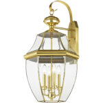 16 inch 4 Light Polished Brass Outdoor Wall Lantern Pendant Lighting Fixture with Clear Beveled Glass Shade-Lighting LumensLantern