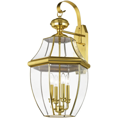 16 inch 4 Light Polished Brass Outdoor Wall Lantern Pendant Lighting Fixture with Clear Beveled Glass Shade-Lighting LumensLantern