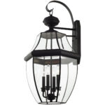 16 inch 4 Light Black Outdoor Wall Lantern Pendant Lighting Fixture with Clear Beveled Glass Shade-Lighting LumensLantern