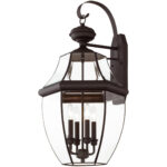 16 inch 4 Light Bronze Outdoor Wall Lantern Pendant Lighting Fixture with Clear Beveled Glass Shade-Lighting LumensLantern