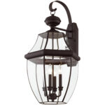 16 inch 4 Light Bronze Outdoor Wall Lantern Pendant Lighting Fixture with Clear Beveled Glass Shade-Lighting LumensLantern