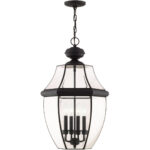 4 Light Black Outdoor Chain Lantern Pendant Lighting Fixture with Clear Beveled Glass Shade-Lighting LumensLantern