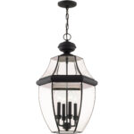 4 Light Black Outdoor Chain Lantern Pendant Lighting Fixture with Clear Beveled Glass Shade-Lighting LumensLantern