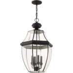 4 Light Black Outdoor Chain Lantern Pendant Lighting Fixture with Clear Beveled Glass Shade-Lighting LumensLantern