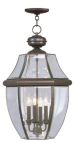 4 Light Bronze Outdoor Chain Lantern Pendant Lighting Fixture with Clear Beveled Glass Shade-Lighting LumensLantern