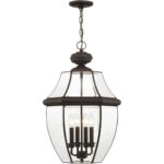 4 Light Bronze Outdoor Chain Lantern Pendant Lighting Fixture with Clear Beveled Glass Shade-Lighting LumensLantern