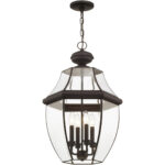 4 Light Bronze Outdoor Chain Lantern Pendant Lighting Fixture with Clear Beveled Glass Shade-Lighting LumensLantern