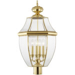 4 Light Polished Brass Outdoor Post Lantern Pendant Lighting Fixture with Clear Beveled Glass Shade-Lighting LumensLantern